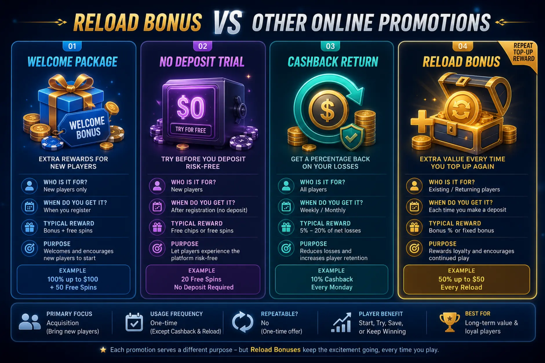 Por&oacute;wnanie reload bonus z innymi bonusami