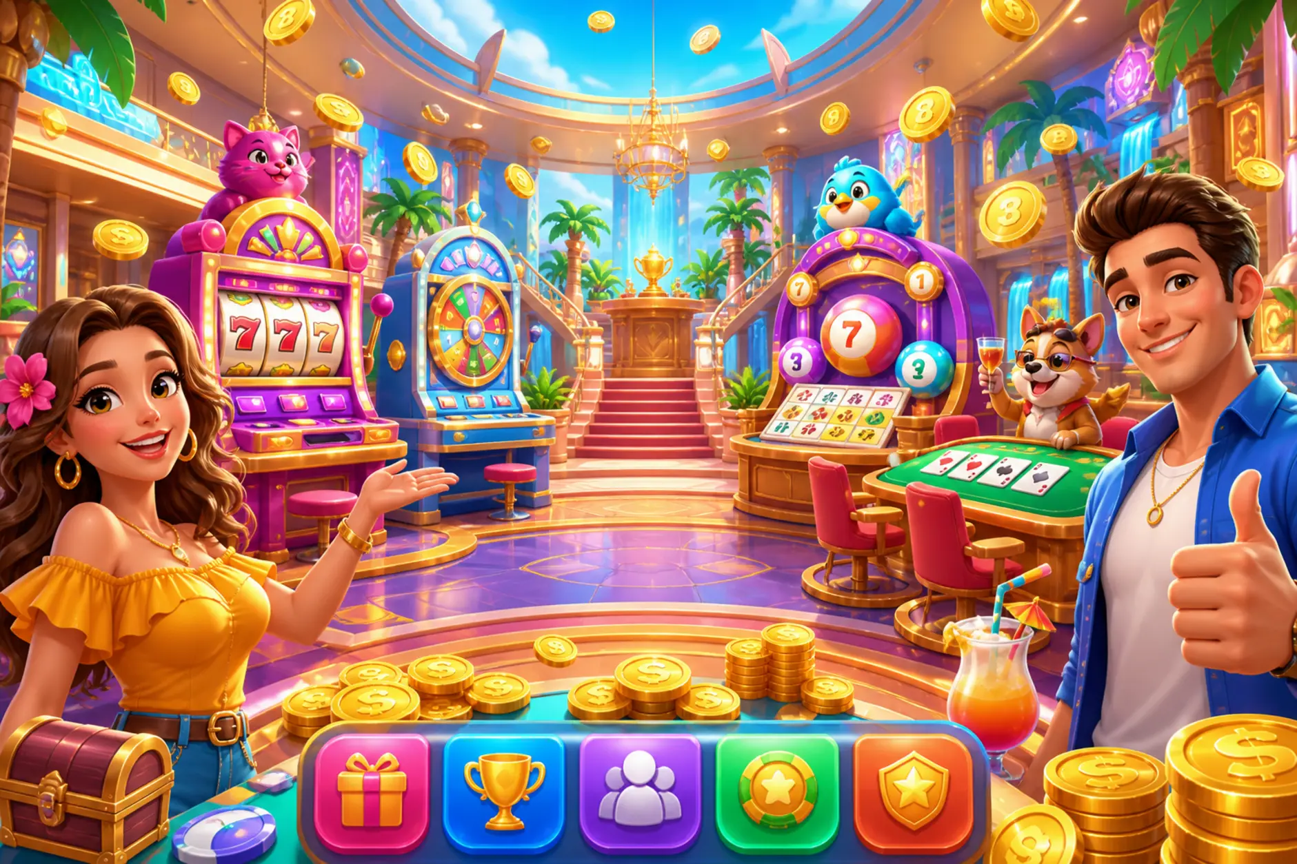 Lobby GameTwist i bonusy z monetami Kolorowe lobby GameTwist z monetami Twists i grami