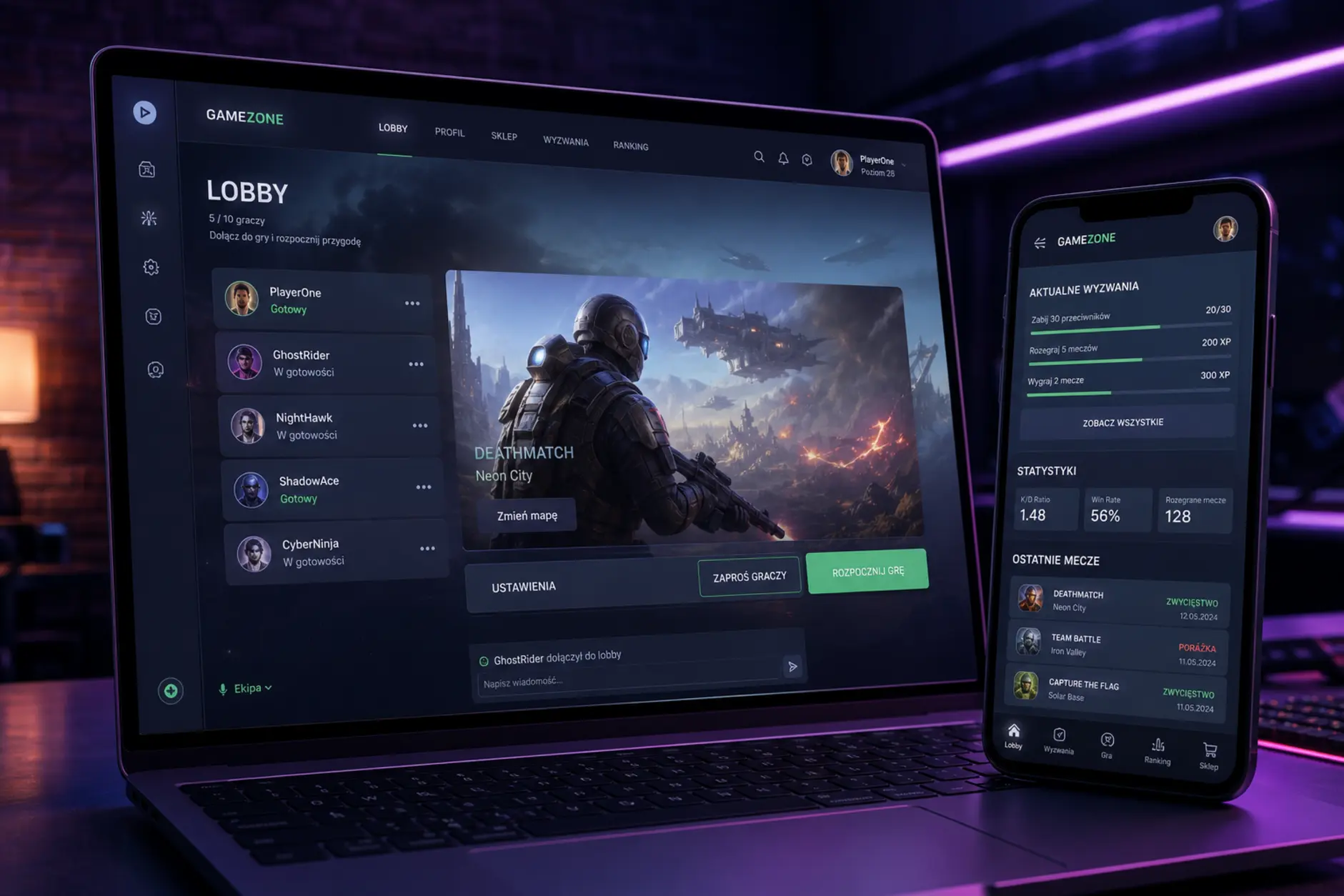 Nowoczesne lobby platformy online na laptopie i smartfonie